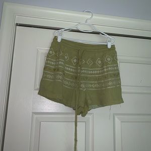 green tribal flowy draws string shorts